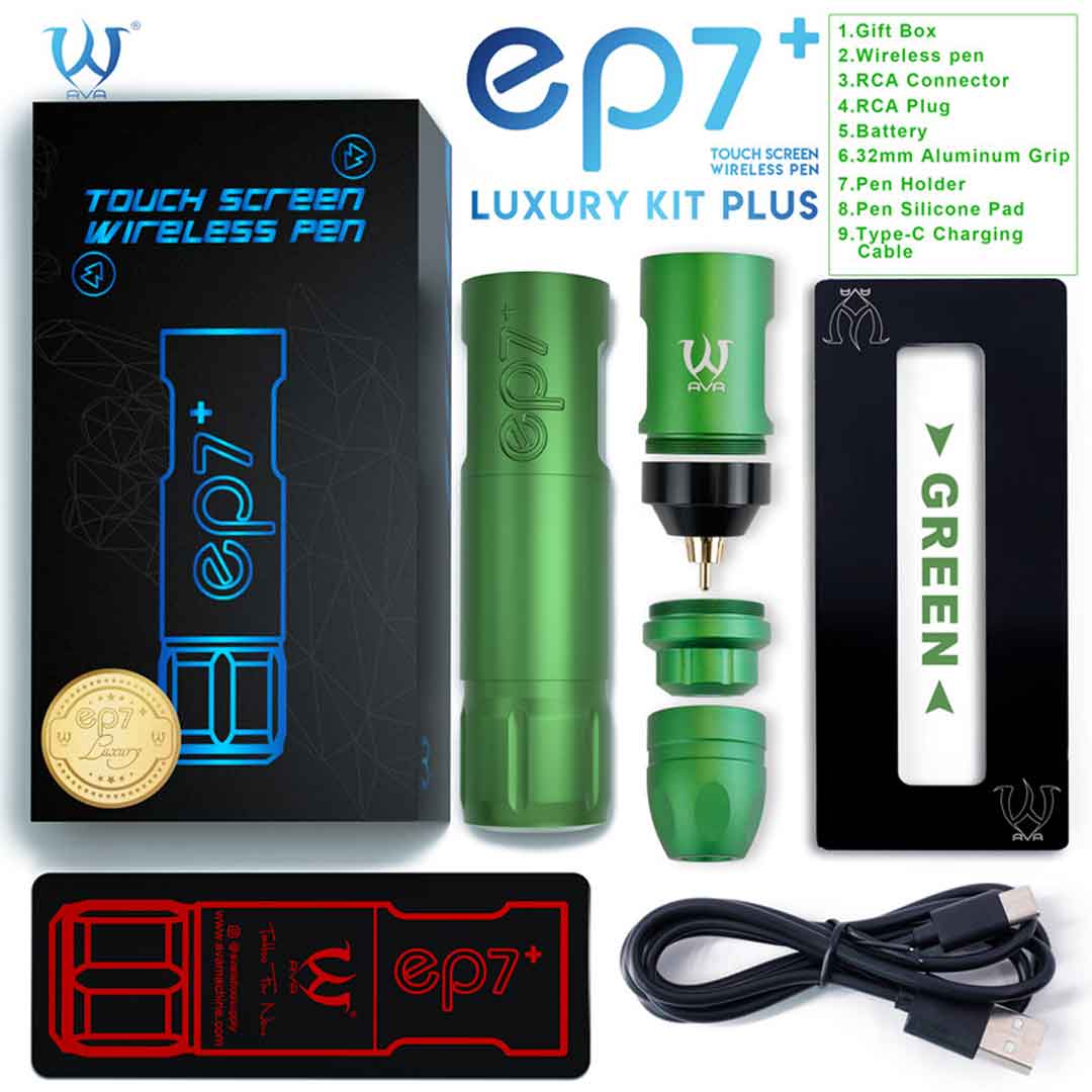 EP7+ Luxury PLUS Wireless Pen tattoo Machine -Green Set EP7+ Luxury PLUS Wireless Pen tattoo Machine -Green Set