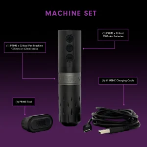 PRIME x Critical Pen Wireless Tattoo Machine - machine set with labeling